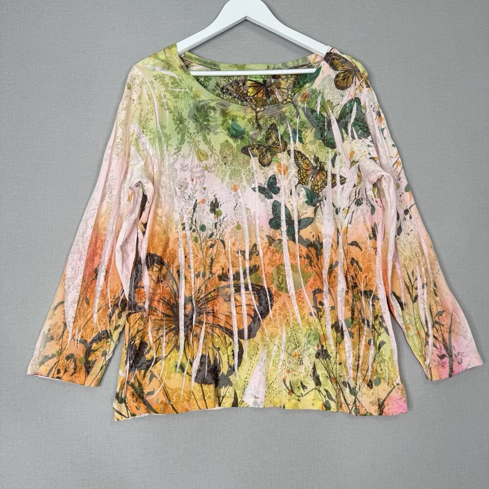 Vintage Avenue Womens Top 18 Pink Tie Dye Burnout Butterfly Abstract‎ Y2K Hippie